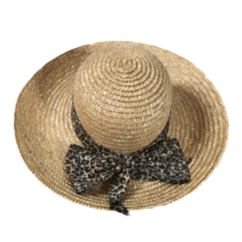 NWOT Tropical Friends Straw Hat with Leopard Print Bow